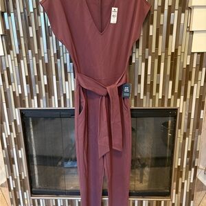 Express Purple Jumpsuit V-Neck Tie Waist
